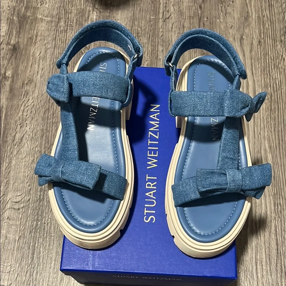 Stuart Weitzman Denim Blue Sandals with Bow Detail - Picture 4 of 7
